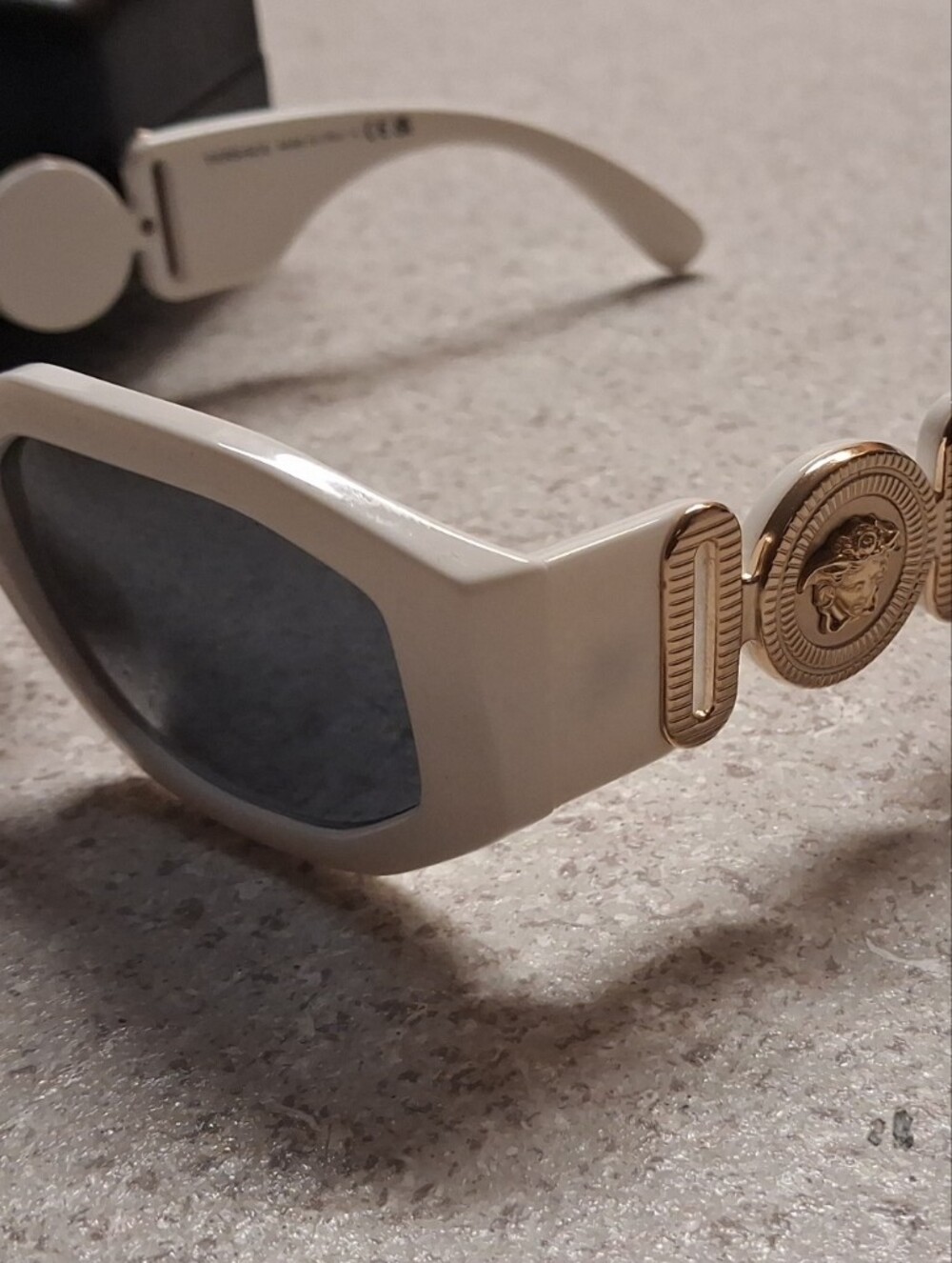 Versace Cream Frame Sunglasses with Gold Medallion Temples